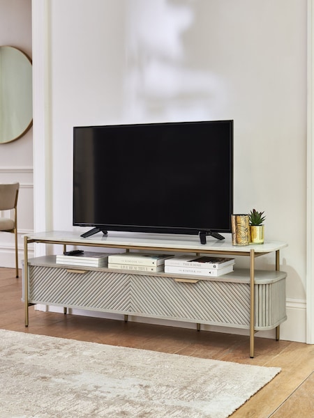 Light Grey Valencia Mango Wood Up to 65 inch, Floating Top TV Unit (M91806) | €950