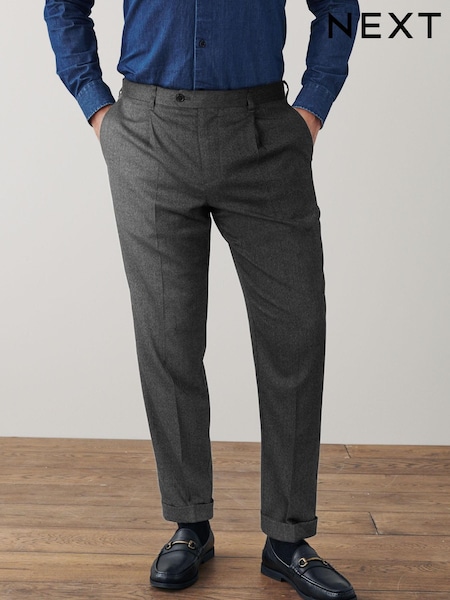 Light Grey Regular Pleat Flannel Formal Trousers (M91880) | €14