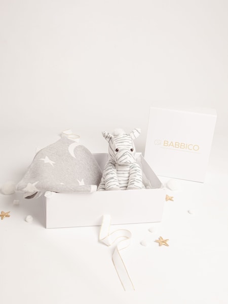 Babbico Grey Zebra Plush Toy With Grey Moon And Star 100% Cotton Blanket 2 Piece Baby Gift Set (M91908) | €47