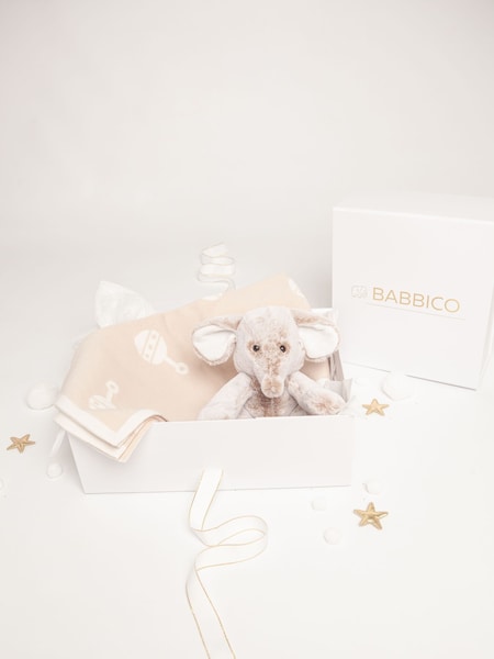 Babbico Light Beige Elephant Plush Toy With 100% Cotton Blanket 2 Piece Baby Gift Set (M91909) | €47