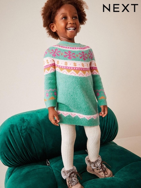 Green Fairisle Pattern Jumper Dress (3mths-7yrs) (M91934) | €4 - €6