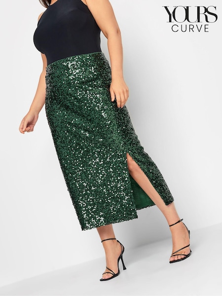 Yours Curve Green London Sequin Tube Skirt (M91967) | €25
