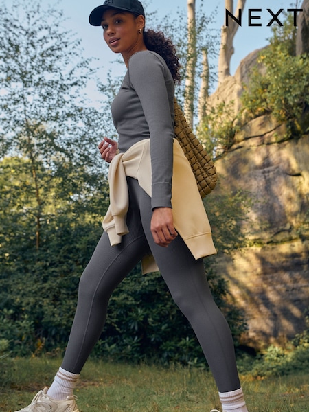 Liuskeenharmaa - Ribbed Seamless High Waist Leggings (M91968) | €28