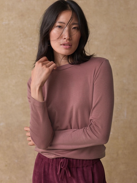 Mauve Soft Touch Ribbed Long Sleeve T-Shirt with TENCEL™ Lyocell (M91975) | 39 QAR
