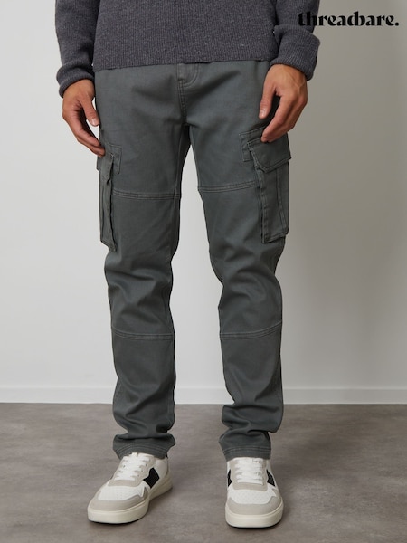Threadbare Grey Cotton Cargo Pocket Trousers With Stretch (M92095) | €54