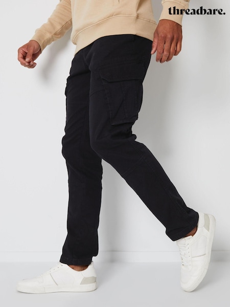 črna - Threadbare Cotton Cargo Pocket Trousers With Stretch (M92098) | € 46