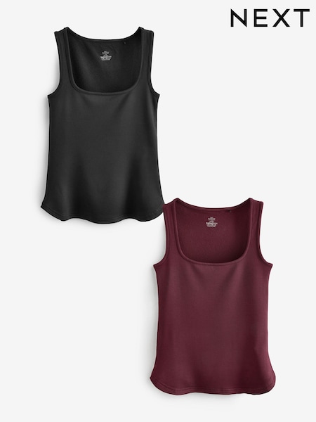 Black/Berry Red Thermal Vest Tops 2 Pack (M92263) | €8
