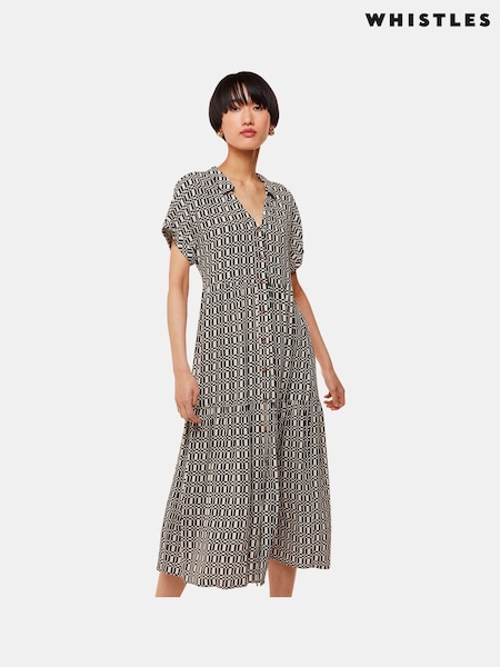 Whistles Black Link Check Trapeze Dress (M92359) | €83