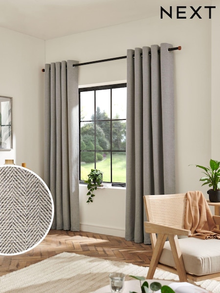 Grey Herringbone Weave Lined Eyelet Curtains (M93248) | €82 - €190