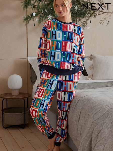 Navy Blue HoHoHo Matching Family Womens Cosy Pyjamas (M93325) | €9