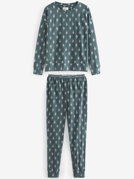 Blue Foil Leaves Cotton Long Sleeve Pyjamas (M93331) | €9.50