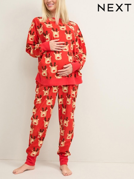 Red Reindeer Matching Family Womens Maternity Cosy Pyjamas (M93402) | €19.50