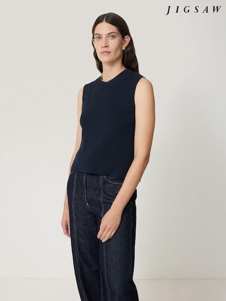 Jigsaw Light blue Cotton Blend Crew Neck Tank (M93520) | AED259