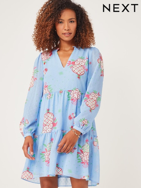 Celia Birtwell Blue Floral Tiered Mini Dress (M93576) | €18