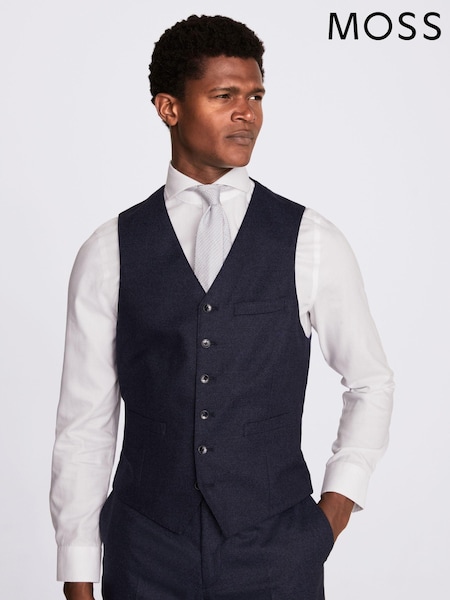 MOSS Royal Blue Slim Fit Flannel Suit: Waistcoat (M96001) | €186