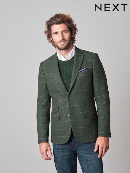 Green Herringbone Check Wool Blend Blazer (M96164) | €13