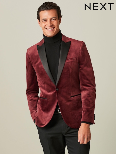 Burgundy Red Slim Velvet Blazer (M96213) | €17