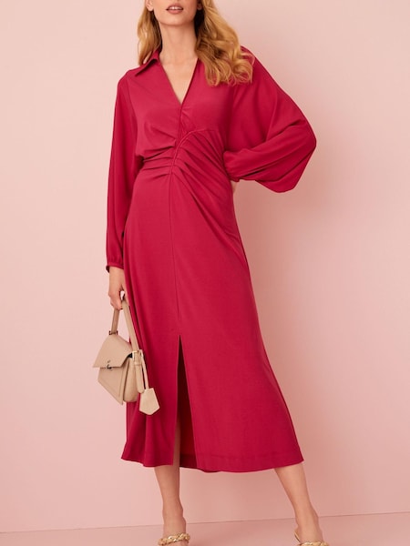 Pink Long Sleeve Ruched Shirt Midi Dress (M96472) | €26