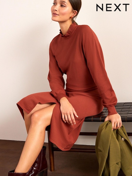 Rostbraun - Pie Collar Knitted Jumper Dress (M96537) | 19 €