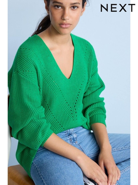 Bright Green V-Neck Rib Jumper (M96680) | €19