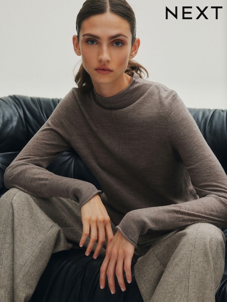 Mole Brown Premium 100% Merino Wool Roll Neck Jumper (M96857) | AED117