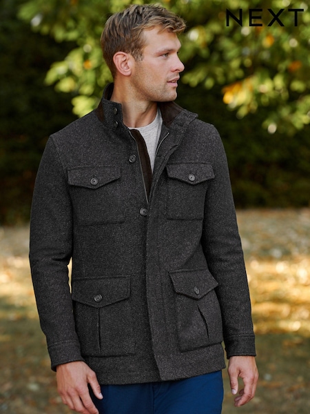 Charcoal Grey Four Pocket Funnel Neck Coat (M97200) | €44