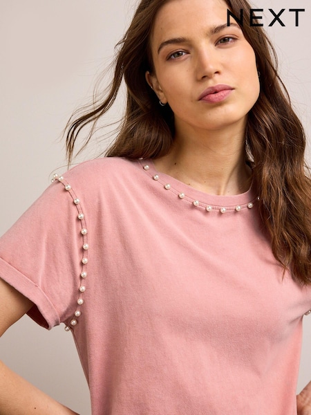 Pink - Faux Pearl Detail Tunic (M97606) | 17 €