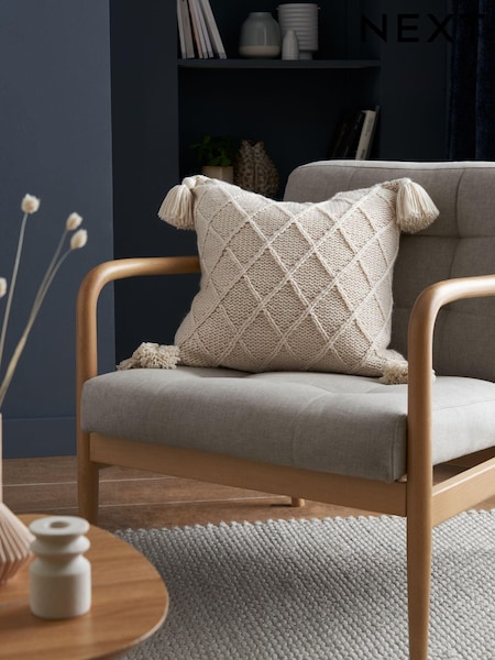 Cream Knitted Tassel Trim Cushion (M97794) | €28