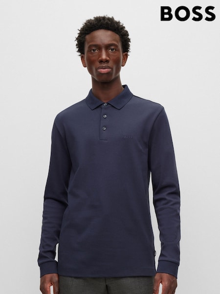 Albastru - BOSS Pado Tonal Marcă Mânecă lungă 100% Polo Cotton Tricouri (M98037) | 413 LEI