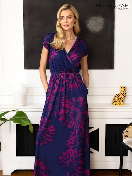 Hot Squash Womens Navy/Pink Flower Iconic Maxi Dress (M98331) | 7,630 UAH