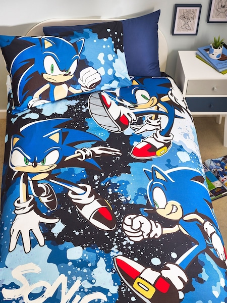 Sonic Blue Reversible 100% Cotton Duvet Cover And Pillowcase Set (M98561) | €23