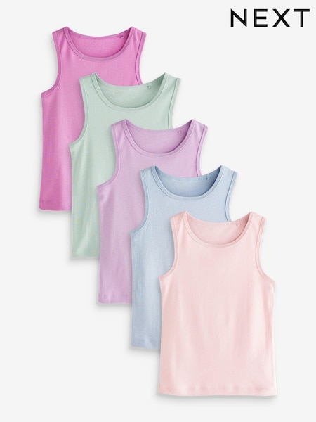 Purple/Green 100% Cotton Vests 5 Pack (1.5-16yrs) (M99484) | AED40 - AED56