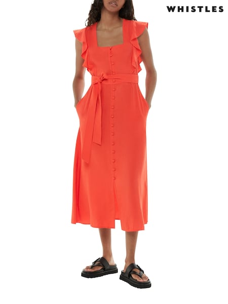 Whistles Red Sophie Frill Sleeve Midi Dress (M99812) | €83