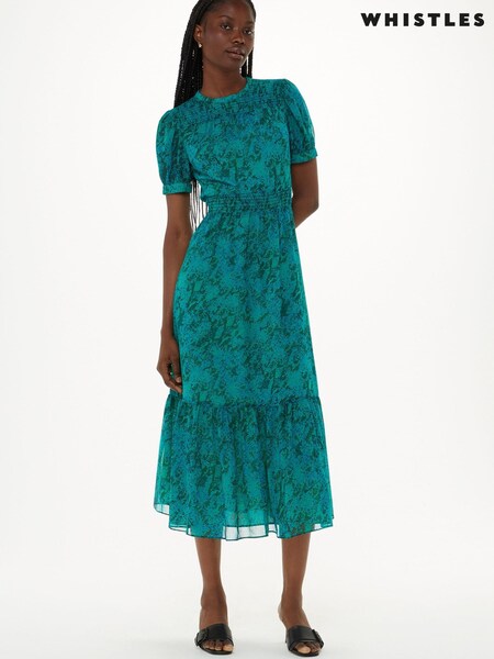 Whistles Blue Diagonal Snake Shirred Dress (M99852) | €55