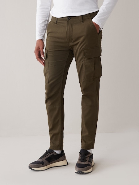 Khaki Green Slim Fit Cotton Stretch Cargo Trousers (MG8529) | OMR6