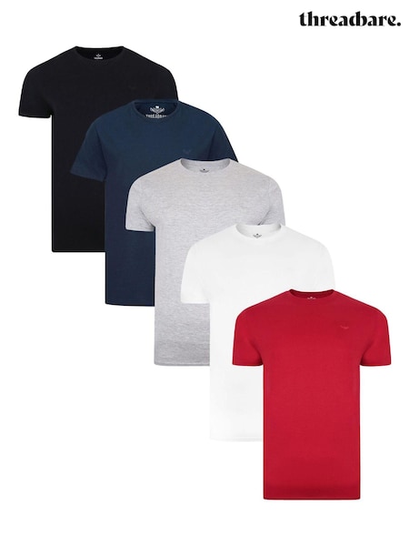 Threadbare Black/Navy/Grey/White/Red Assorted 100% Cotton T-Shirts 5 Pack (MJW734) | 198 QAR