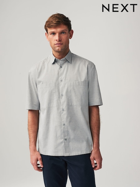 Light Grey Textured Cotton Short Sleeve Boxy Fit Shirt (MT8709) | €10.50