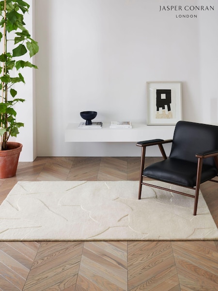 Jasper Conran London White Floral Leaf Wool Rug (MXG628) | €245 - €682