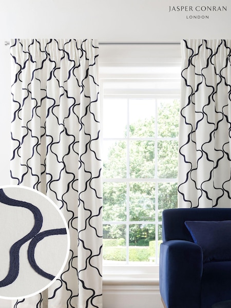 Jasper Conran London Navy Blue Pencil Pleat Blackout Wiggle Embroidered Curtain (MYY490) | €79 - €163