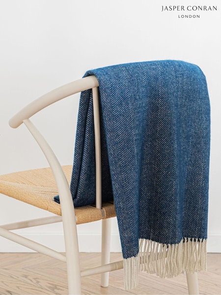 Jasper Conran London Blue Lambswool Herringbone Throw (MZY328) | €171