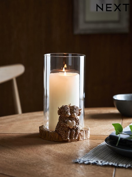 Natural Hamish The Highland Cow Hurricane Candle Holder (N00123) | €35