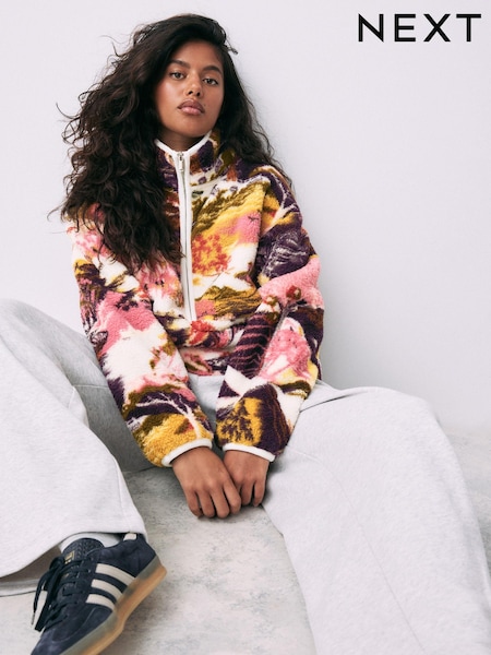 Purple Garden Print - Borgfleece met print en halflange rits (N00134) | € 32