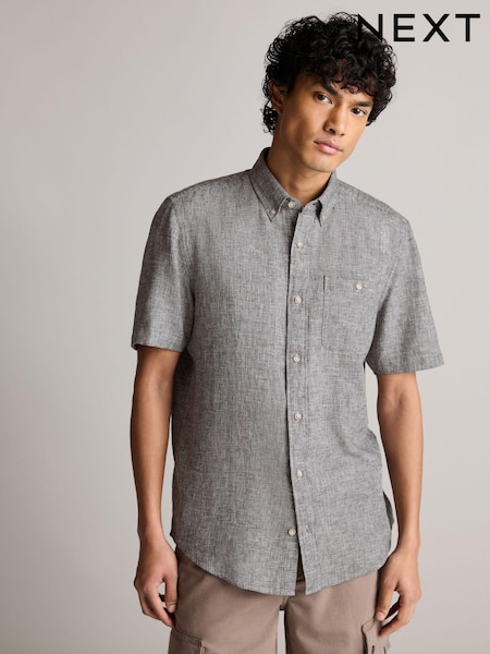 Grey Linen Blend Short Sleeve 100% Cotton Shirt (N00184) | €13