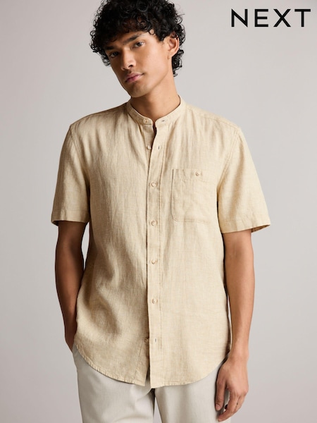 Neutral Linen Blend Short Sleeve 100% Cotton Shirt (N00186) | €14.50
