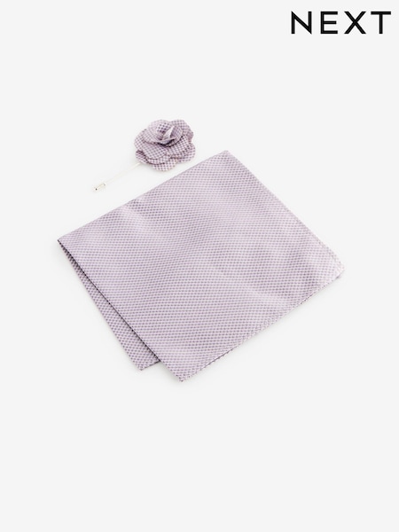 Lilac Purple Textured Silk Lapel Pin And Pocket Square Set (N00332) | €6.50