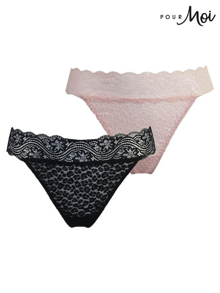 Pour Moi Black Leopard Lace V Thongs 2 Pack (N00454) | ₪60