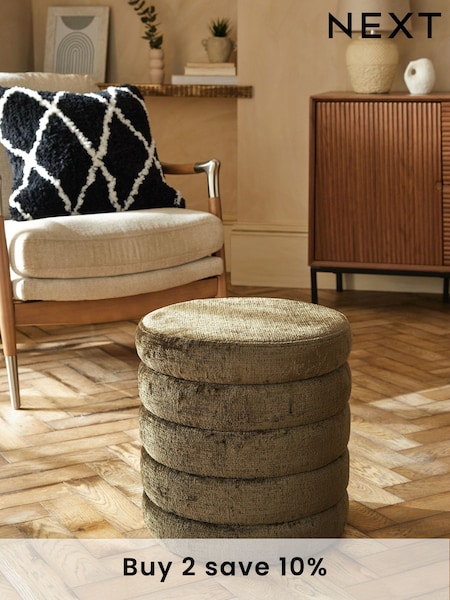 Plush Chenille Moss Green Ribbed Storage Stool (N00717) | €95