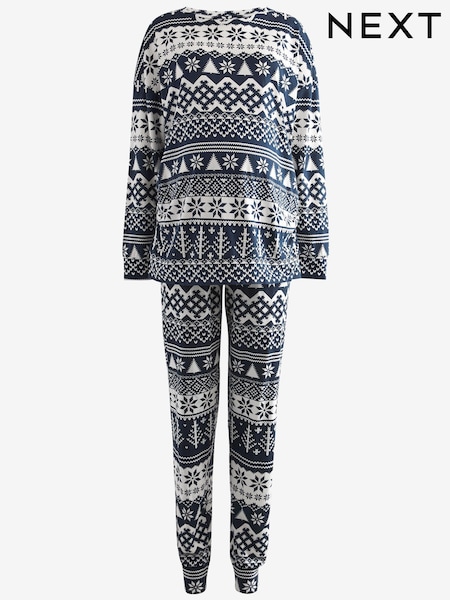 Navy Blue Fairisle Pattern Matching Family Womens Maternity Christmas Cotton Pyjamas (N00948) | €11
