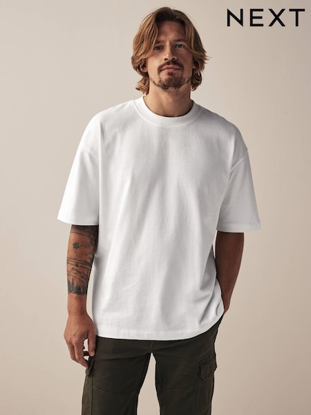 White Oversized Heavyweight 100% Cotton T-Shirt (N00995) | €13