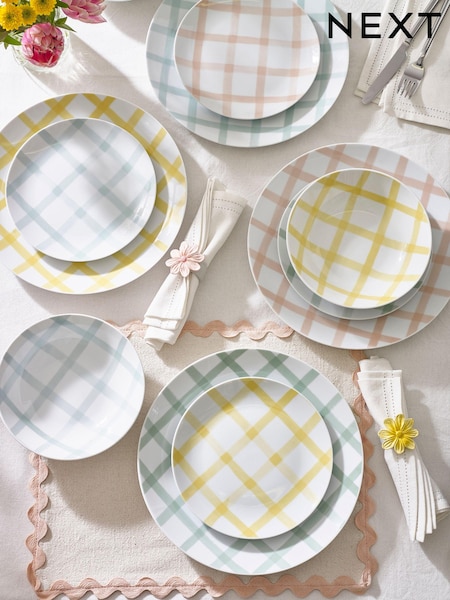 12 Piece Multi Checked Pattern Dinner Set (N01139) | €57